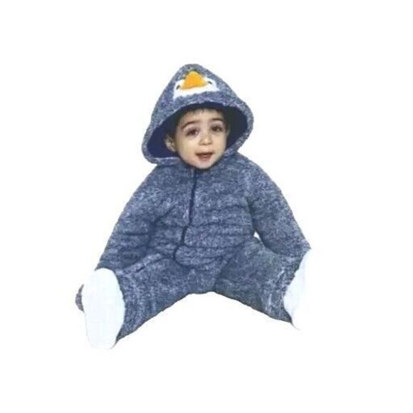 Koala Baby 12-18 Months Hoodie Coverall Zip Blue Penguin Plush Pram Outfit NEW - Picture 1 of 6